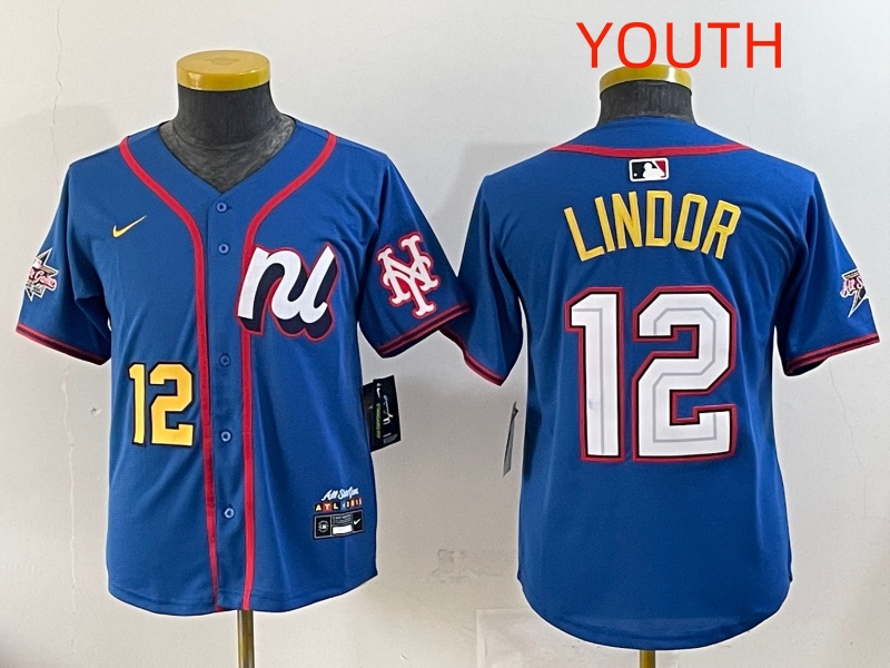 Youth 2025 New York Mets 12 Lindor Blue All star Nike MLB Jersey style 6